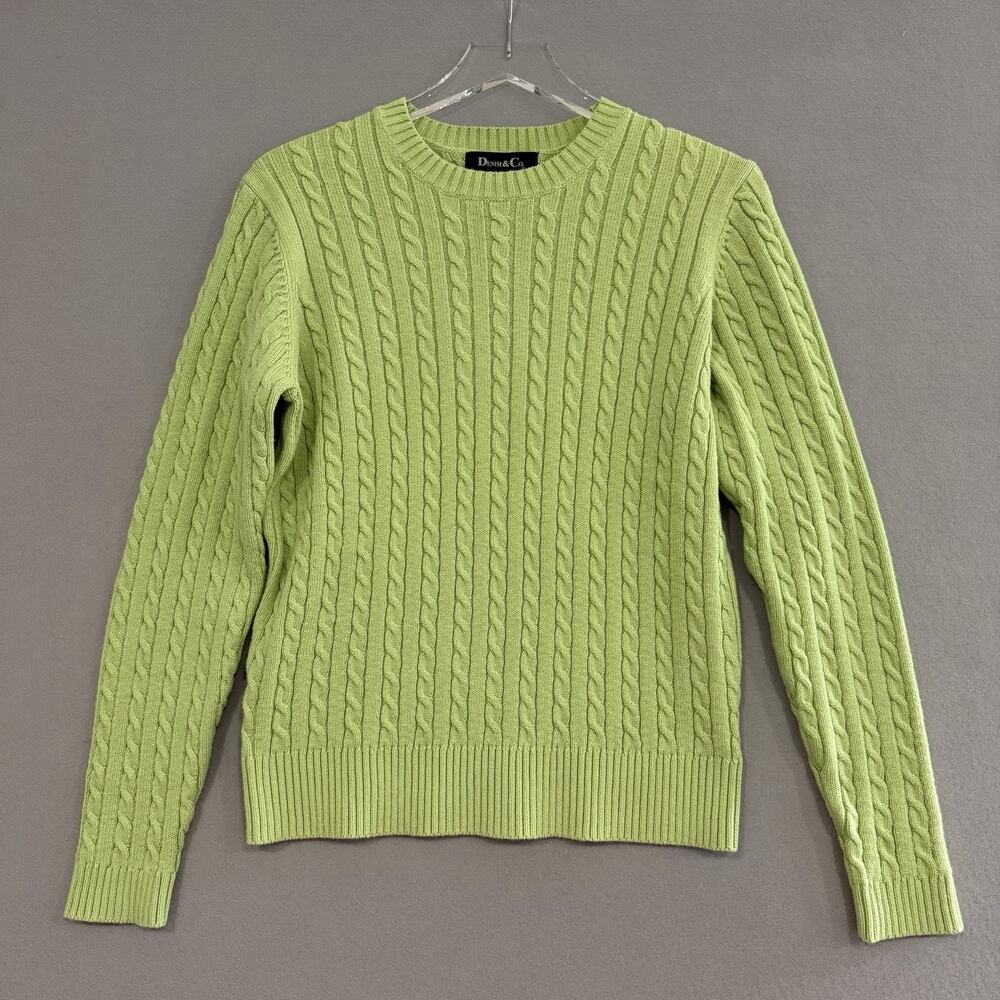 Denim & Co. Cable Knit Sweater Top Women's Small Green Pullover Fisherman NEW - Picture 1 of 9